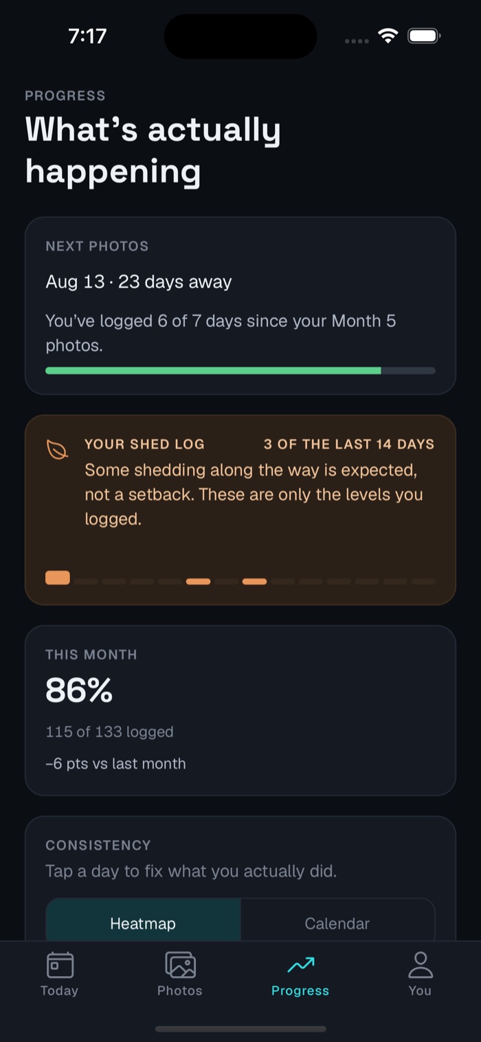 Progress screen showing what's coming in the weeks ahead